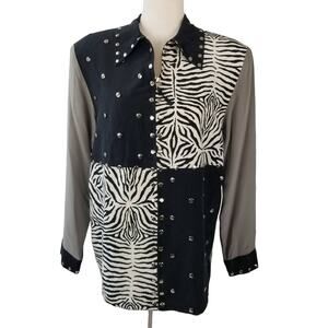 Diane Gilman Black White Gray Zebra BOHO Silke Jacket Windbreaker Nice Size S
